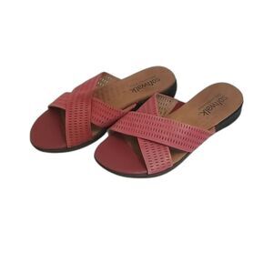 SoftWalk Women's Pink Crisscross Slide Sandals Comfort Leather Wedge 9.5 W Wide